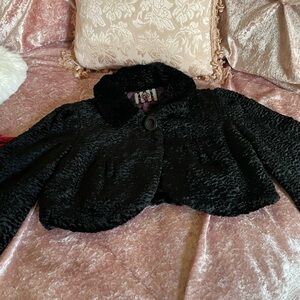 Forever   Vintage Black Faux Fur Lined Button Cropped Young Girl Jacket Sm